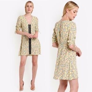 Topshop Dress Yellow Ditsy Floral Hook & Eye Front Closure